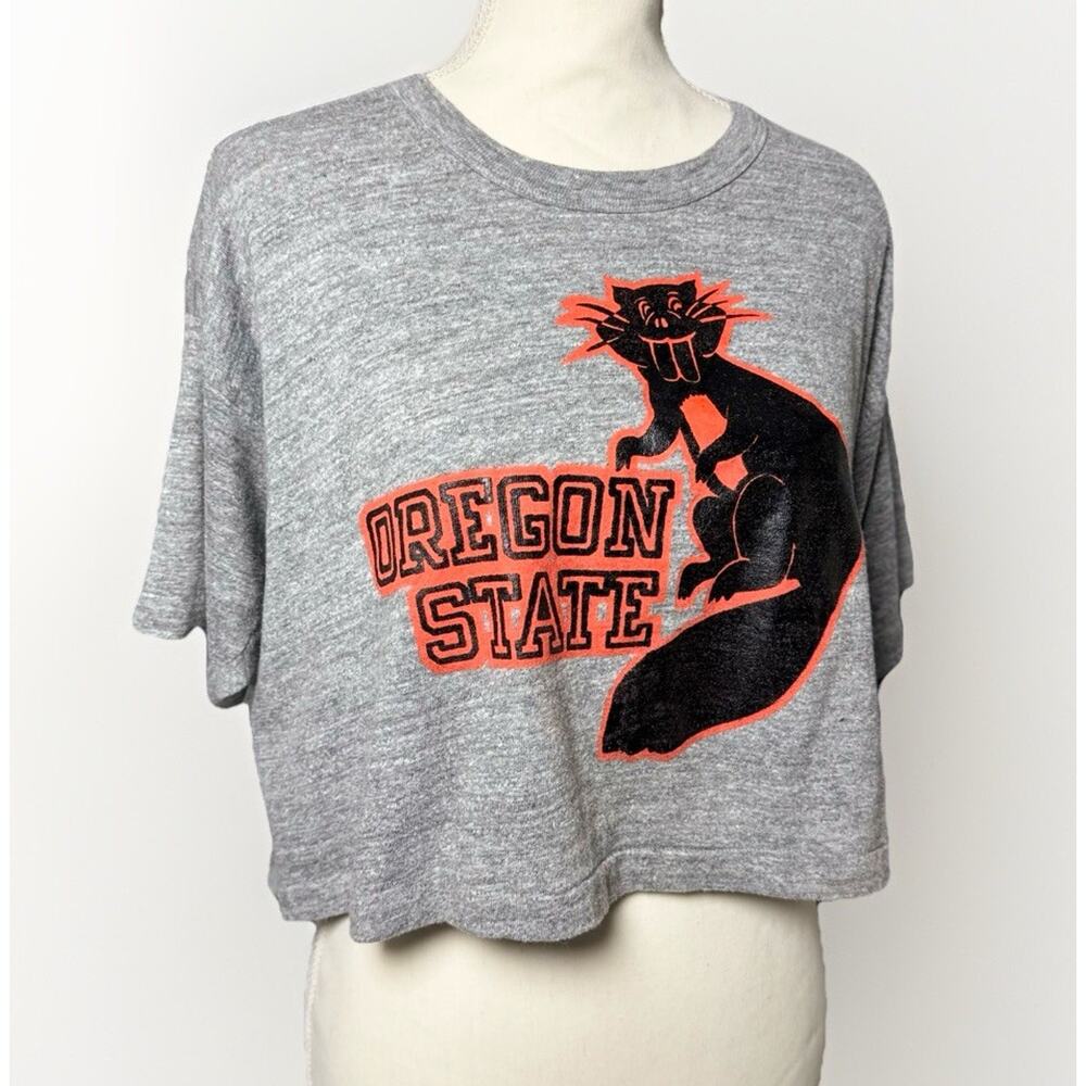 RARE VTG 70s XL Gray Shirt Russell OSU Benny Beaver Tee Boxy Crop‎ Single Stitch